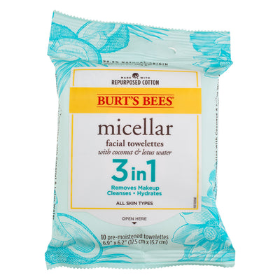 Burt's Bees Micellar Facial Towelettes, Coconut & Lotus, 10 Ct