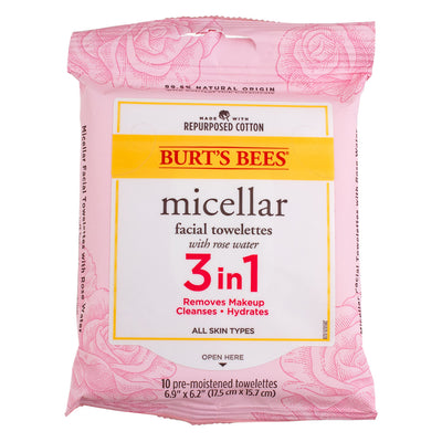 Burt's Bees Micellar Facial Towelettes, Rose Water, 10 Ct