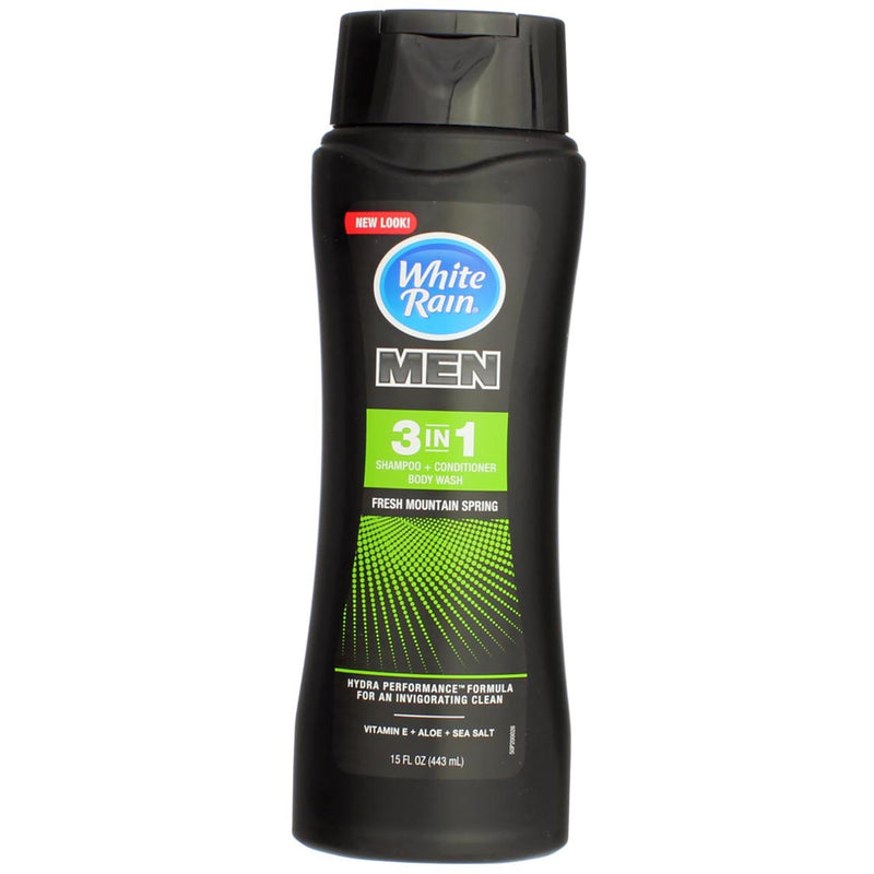 White Rain Men 3-in-1 Shampoo + Conditioner + Body Wash, Fresh Mountain Spring, 15 fl oz