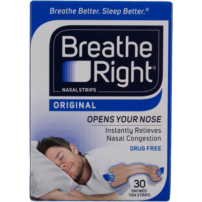 Breathe Right Original Nasal Strips, Tan, Small and Medium, 30 Ct