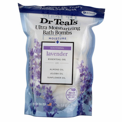 Dr Teal's Ultra Moisturizing Bath Bombs, Lavender, 1.6 oz, 5 Ct