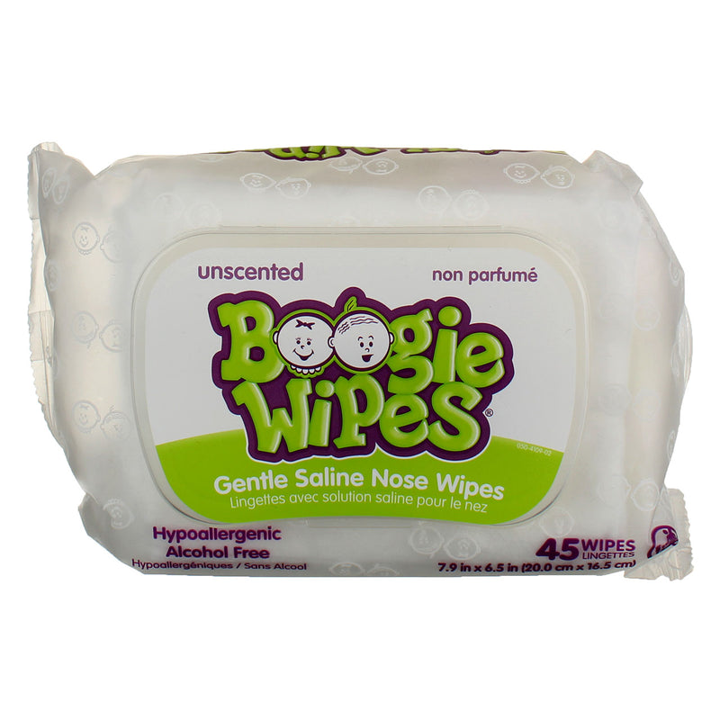 Boogie Wipes Gentle Saline Nose Wipes, Unscented, 45 Ct