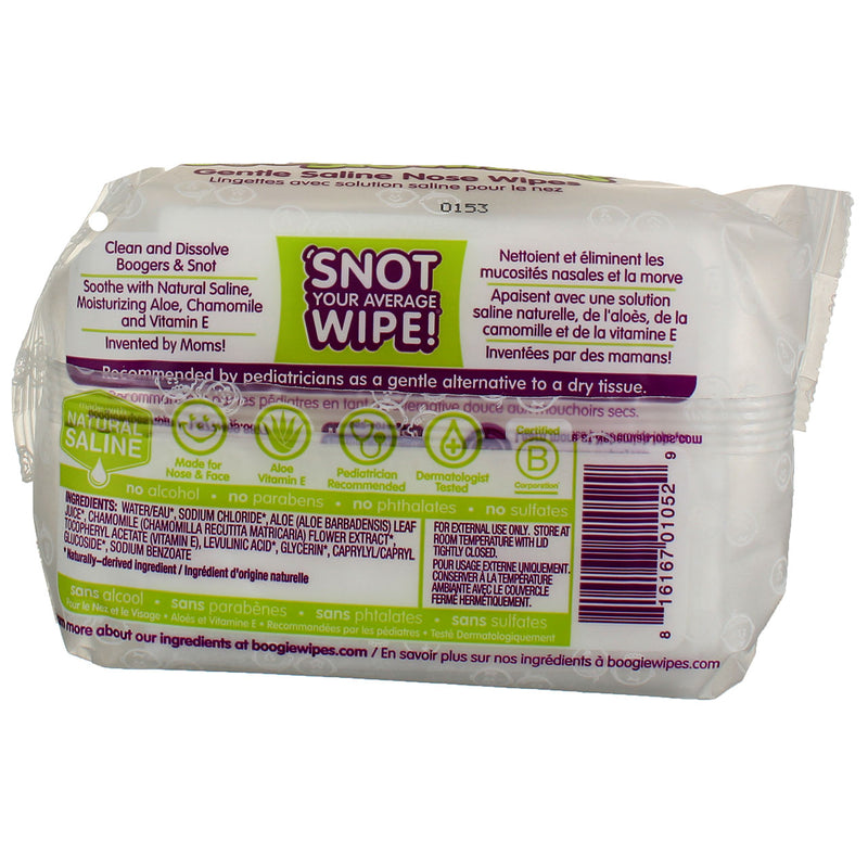 Boogie Wipes Gentle Saline Nose Wipes, Unscented, 45 Ct