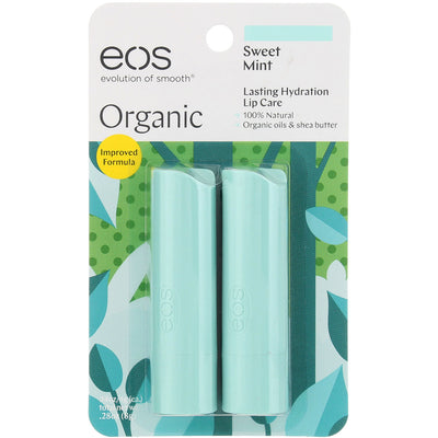 eos Organic Lip Balm Stick, Sweet Mint, 0.14 oz, 2 Ct