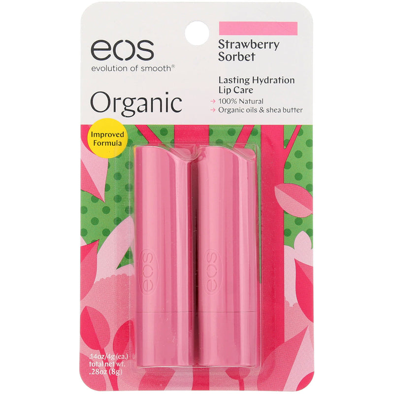 eos Organic Lip Balm Stick, Strawberry Sorbet, 0.14 oz, 2 Ct