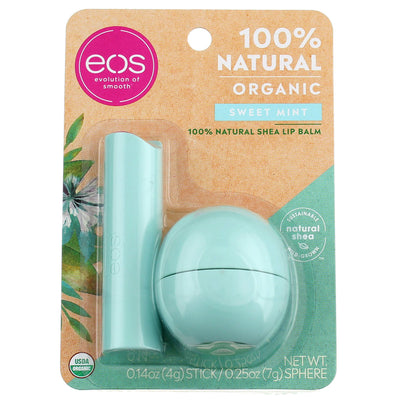 eos 100% Natural Shea Lip Balm Stick/Sphere Combo, Sweet Mint, 2 Ct