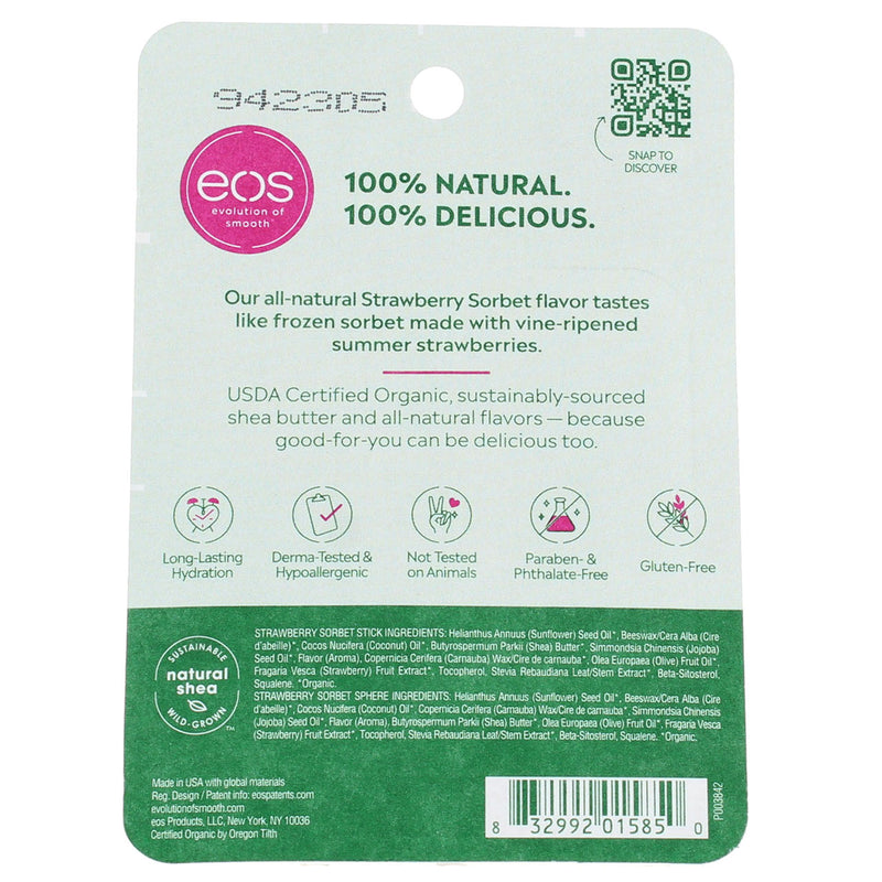 eos 100% Natural Shea Lip Balm Stick/Sphere Combo, Strawberry Sorbet, 2 Ct