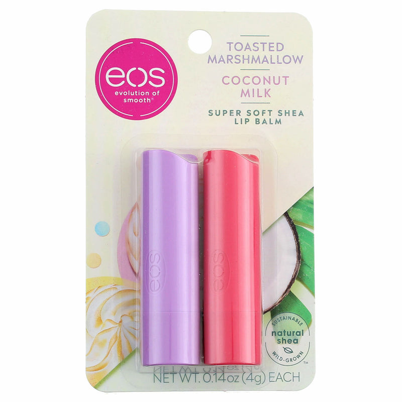 eos 100% Natural Shea Lip Balm Stick, Toasted Marshmallow & Coconut Milk, 2 Ct
