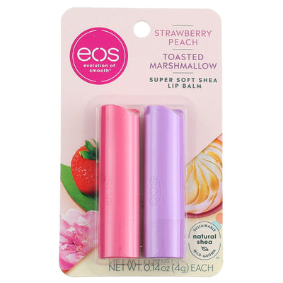 eos Super Soft Shea Lip Balm Stick, Strawberry Peach & Toasted Marshmallow, 2 Ct