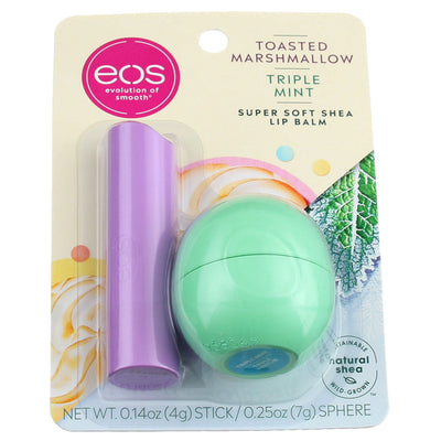 eos Super Soft Shea Lip Balm Stick/Sphere Combo, Toasted Marshmallow & Triple Mint, 2 Ct