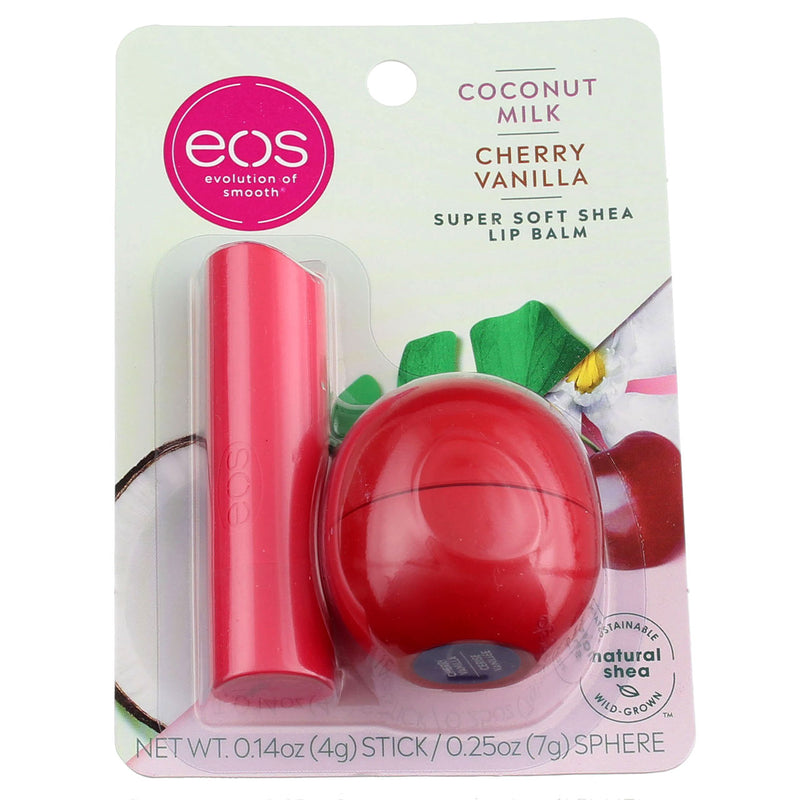 eos Super Soft Shea Lip Balm Stick/Sphere Combo, Cherry Vanilla, 2 Ct