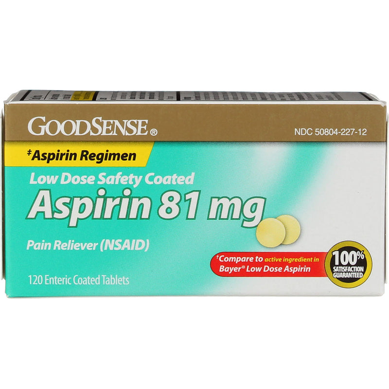 GoodSense Aspirin Pain Reliever Coated Tablets, 81 mg, 120 Ct