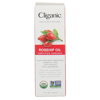 Cliganic 100% Pure & Natural Certified Organic Body Oil, Rosehip, 1 fl oz