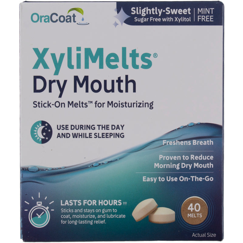 OraCoat XyliMelts Dry mouth Stick-On Melts, Mint And Sugar Free 24-Hour, 40 Ct