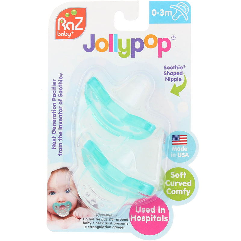 RaZ Baby Jollypop Pacifier, 0-3m, Teal, 2 Ct