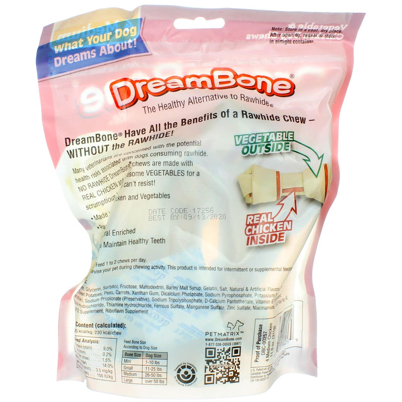 DreamBone Vegetable & Chicken Dog Chews, Rawhide Free, Medium, 4 Count