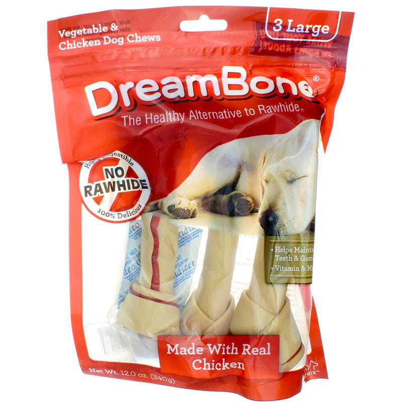DreamBone Vegetable & Chicken Dog Chews, Rawhide Free, Large, 3-Count