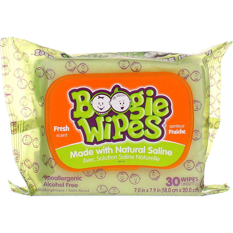 Boogie Wipes Natural Saline Nose Wipes, Fresh Scent, 30 Ct