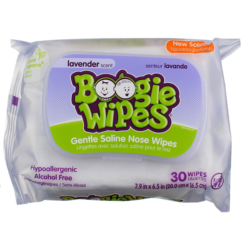 Boogie Wipes, Gentle Saline Nose Wipes, Lavender Scent, 30 Wipes