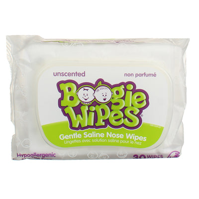 Boogie Wipes Gentle Saline Nose Wipes, Unscented, 30 Ct