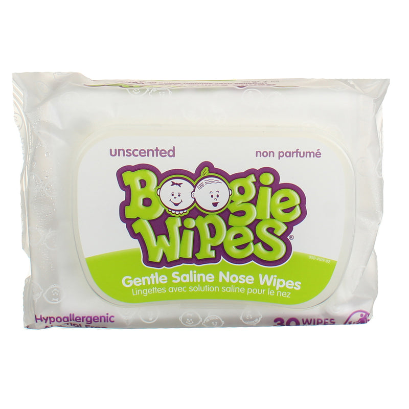 Boogie Wipes Gentle Saline Nose Wipes, Unscented, 30 Ct